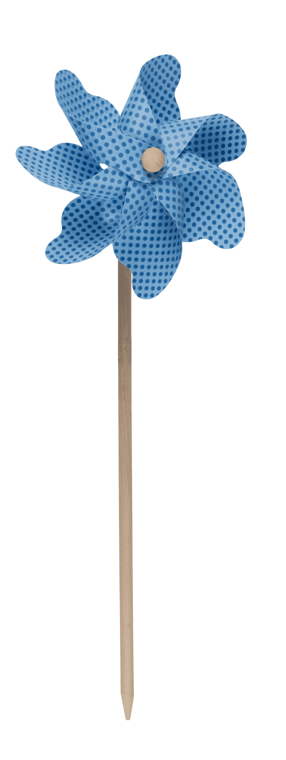 Coloured windmill with dots on wooden stick,