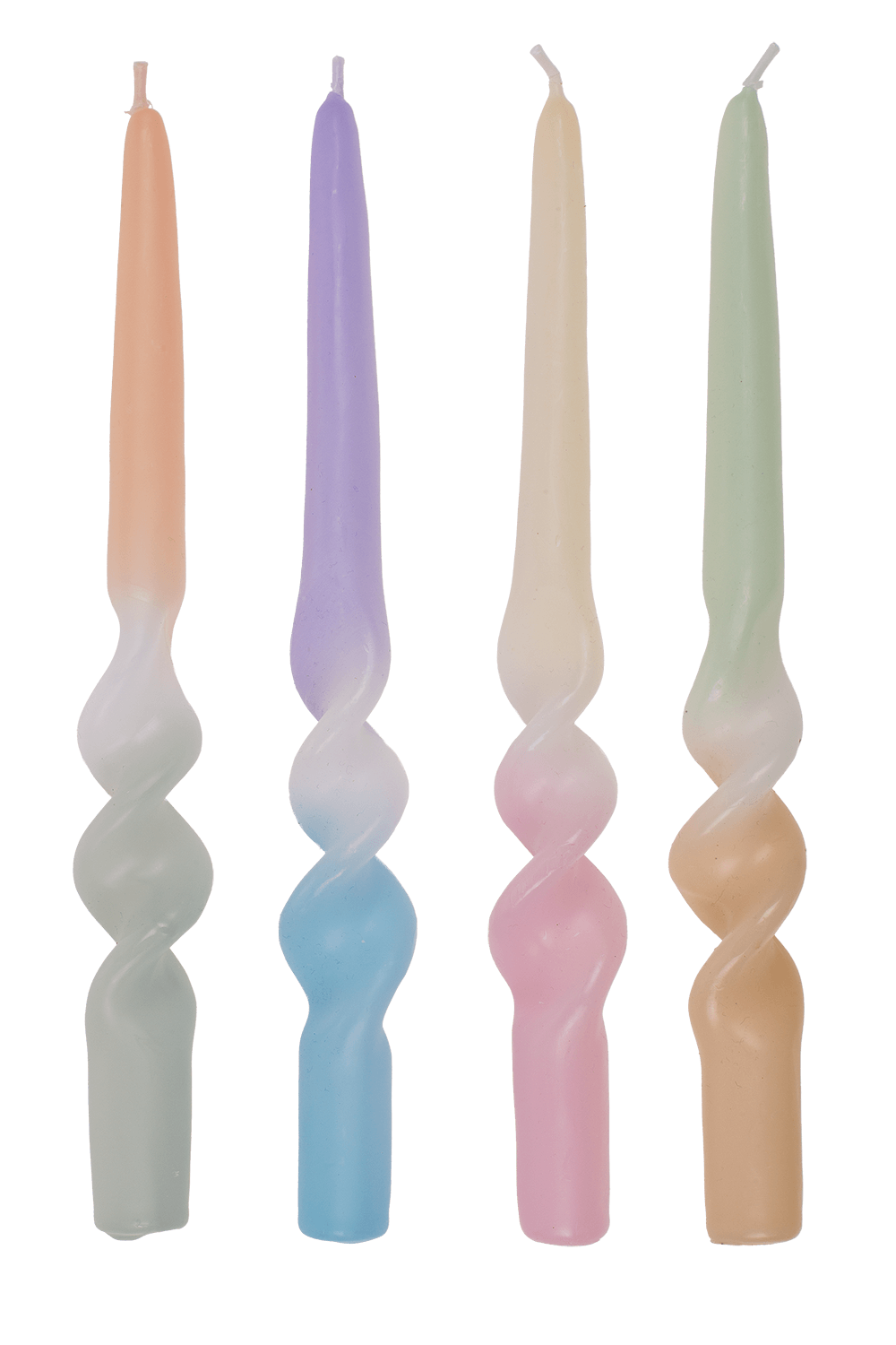 Twisted taper candle with colour gradient, Pastel,