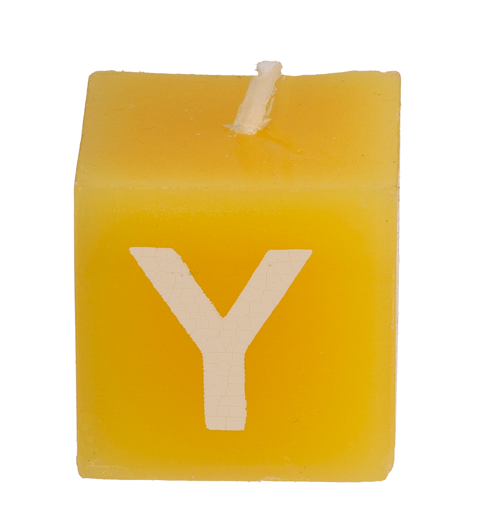 Multi coloured square candles with letters,