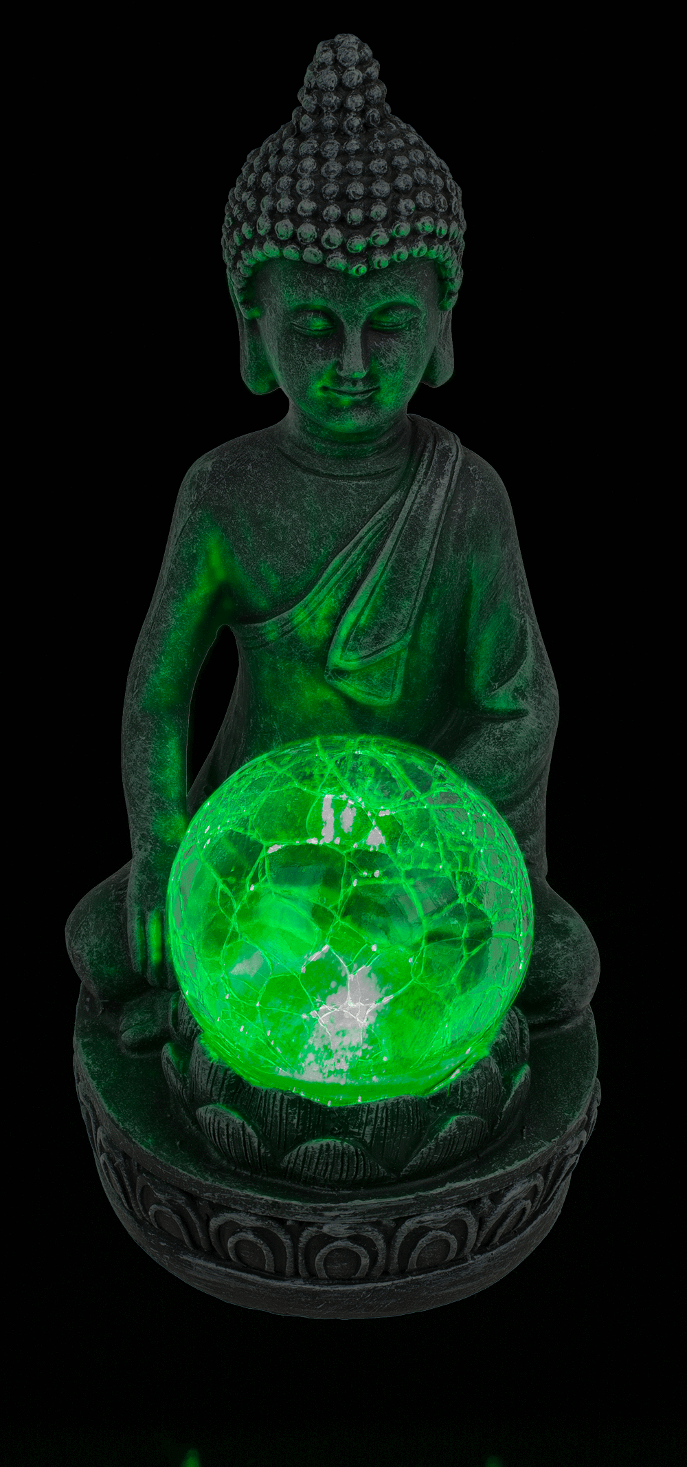 Polyresin Solar Buddha Figurine, with crackle