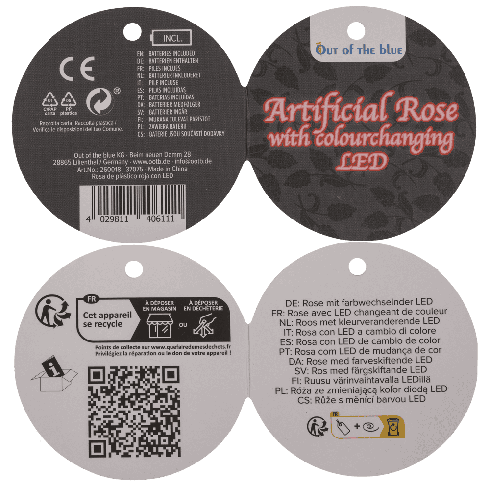 Red plastic rose with colour changing LED (incl.,