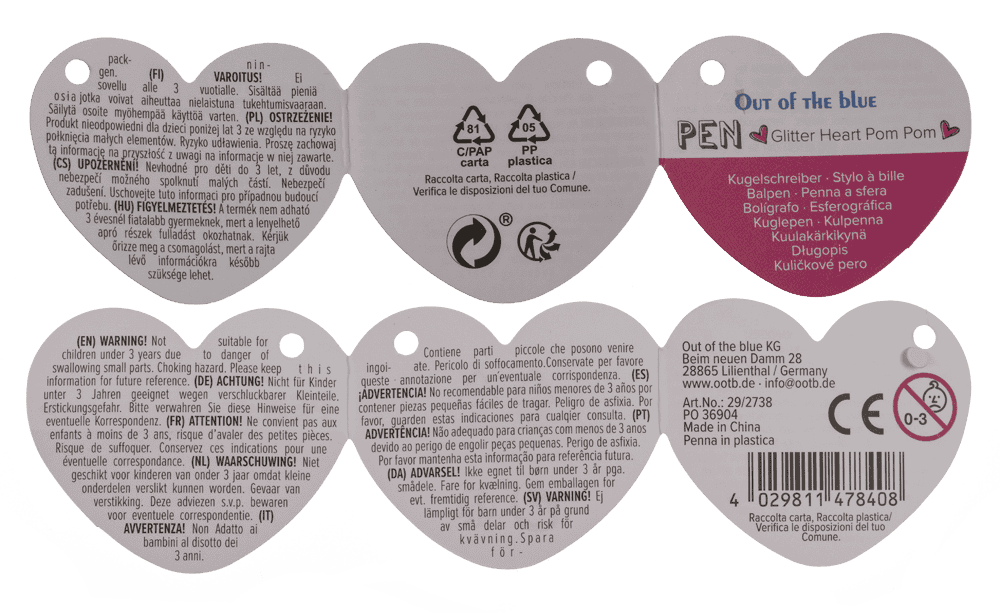 Pen, Glitter Heart Pom Pom,