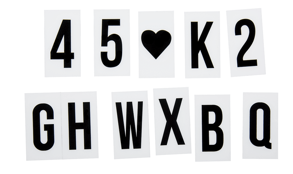 Illuminated plastic display board with 84 letters,