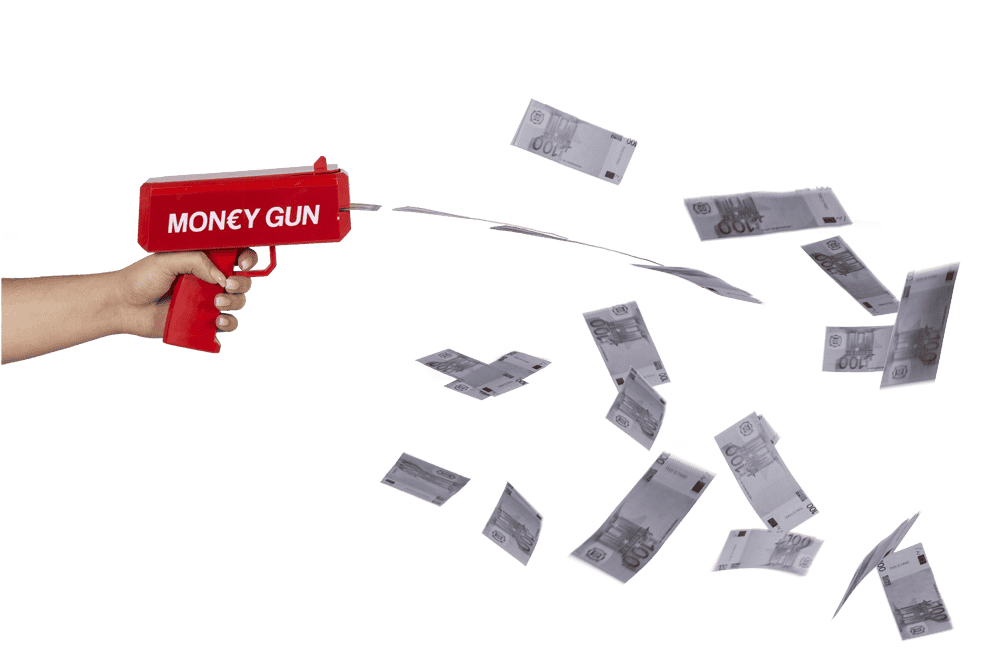 Cash gun, with € toy money,