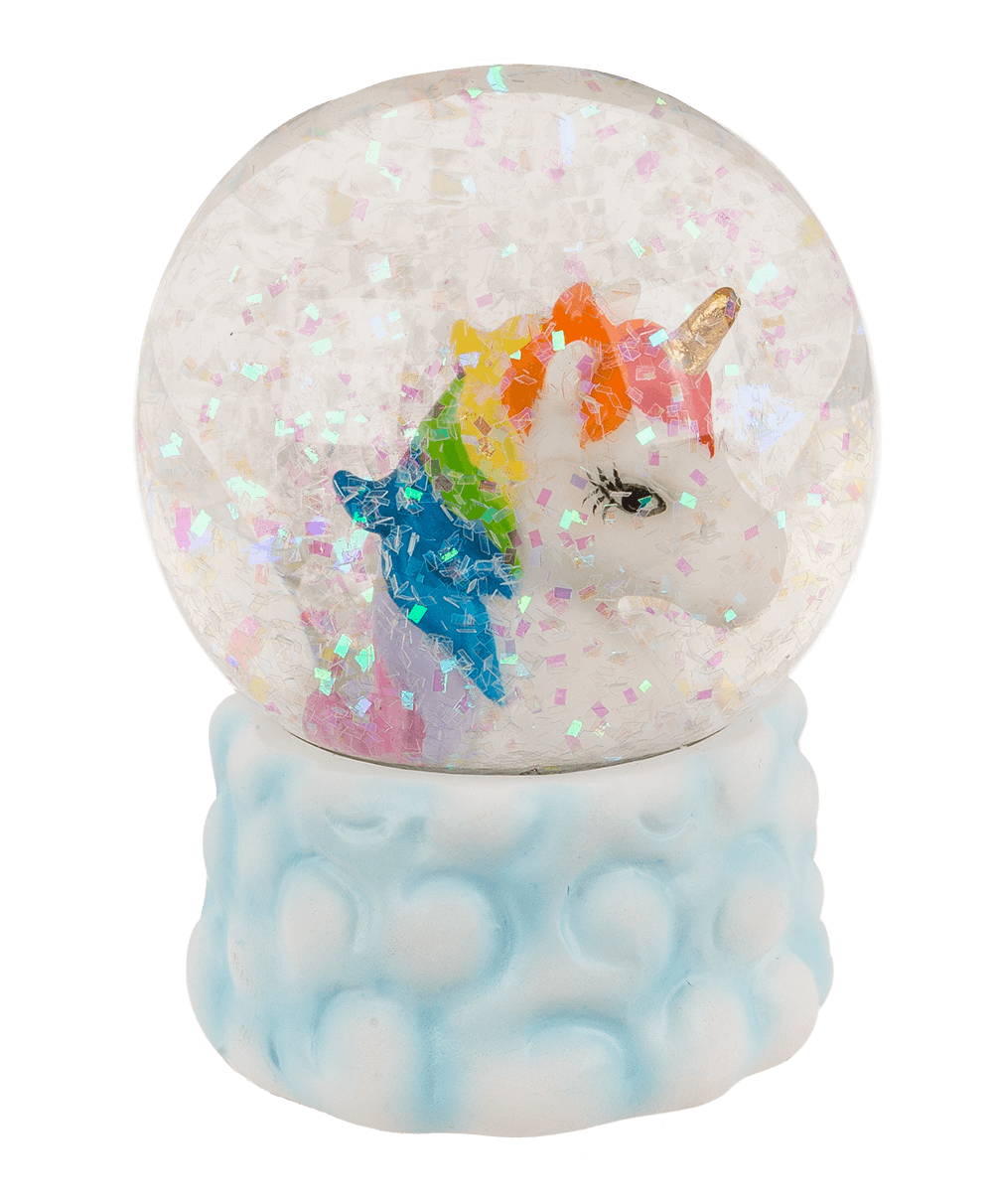Polyresin glitter globe, unicorn on cloud,