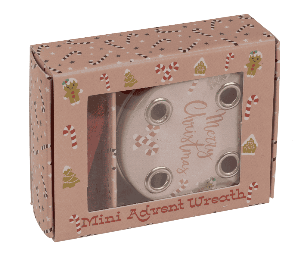 Mini advent wreath, 4 mini candles with base,