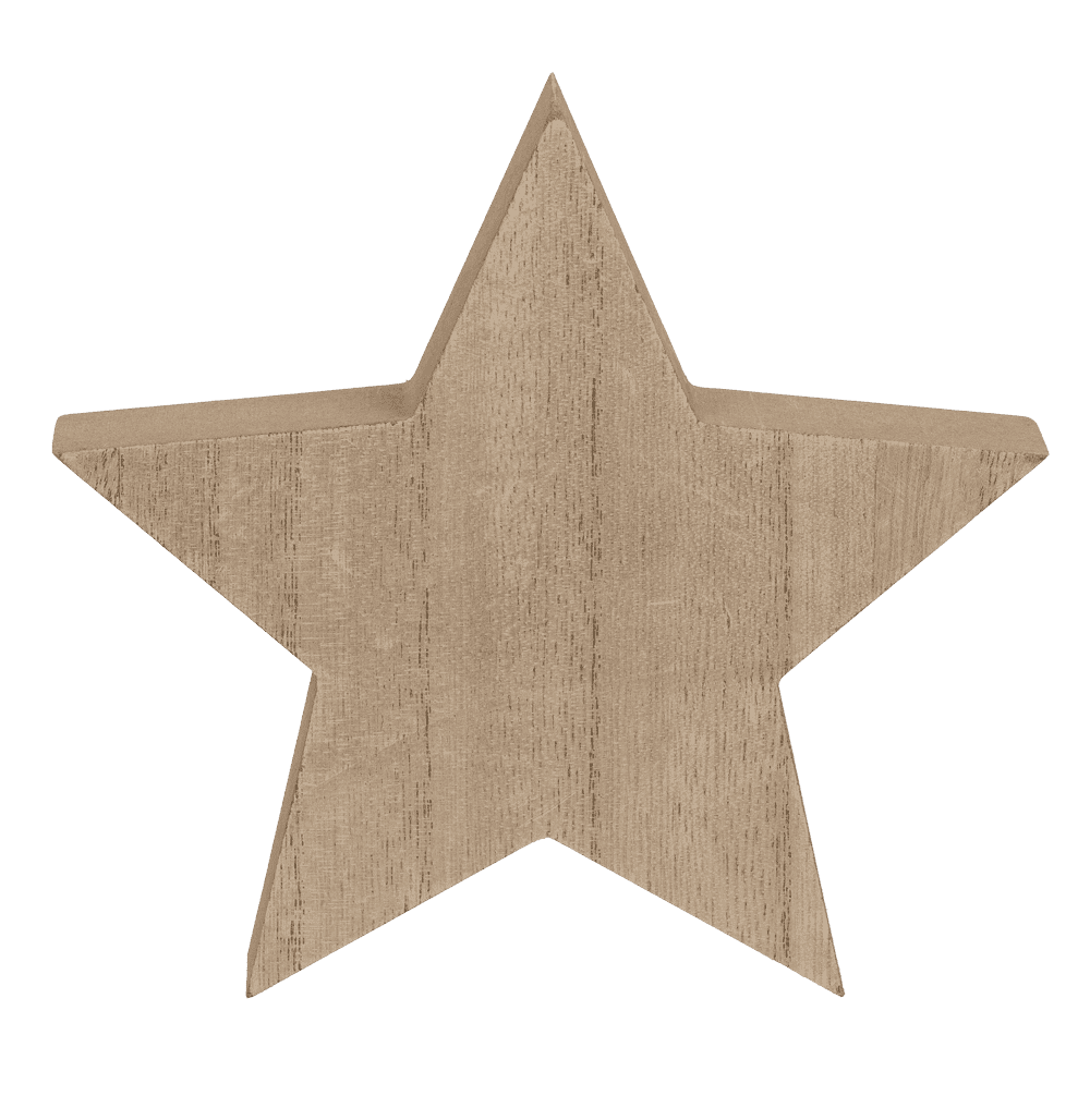 Standing wooden star with black/white colored