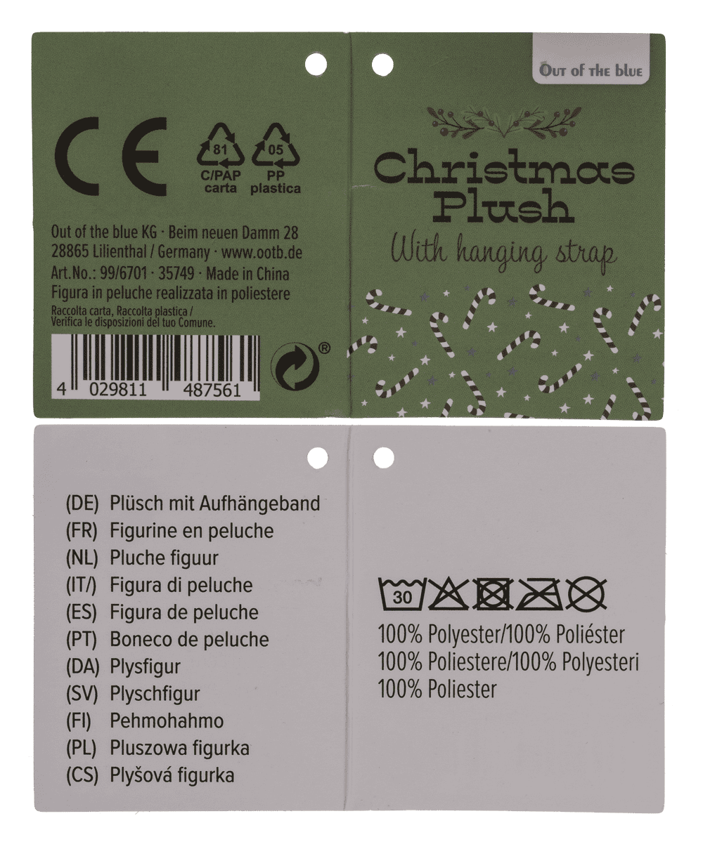 Xmas Plush with hanging string, 8 cm,