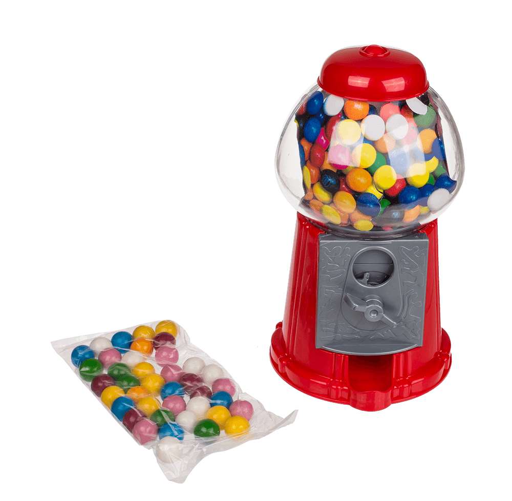 Red gumball machine, with ca. 90 g chewing gums,