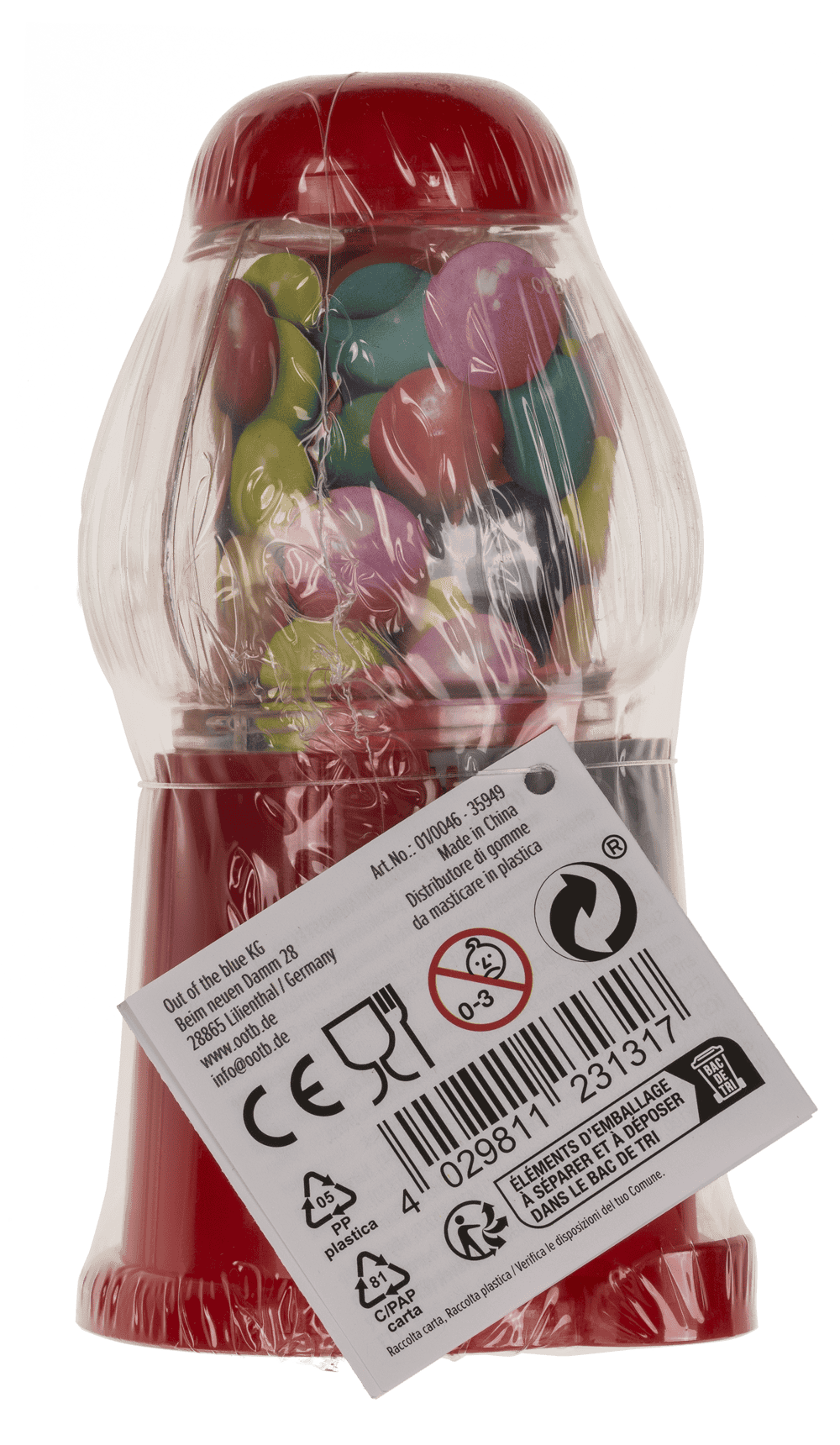 Red Gumball Machine, with ca. 25 g chewing gums,