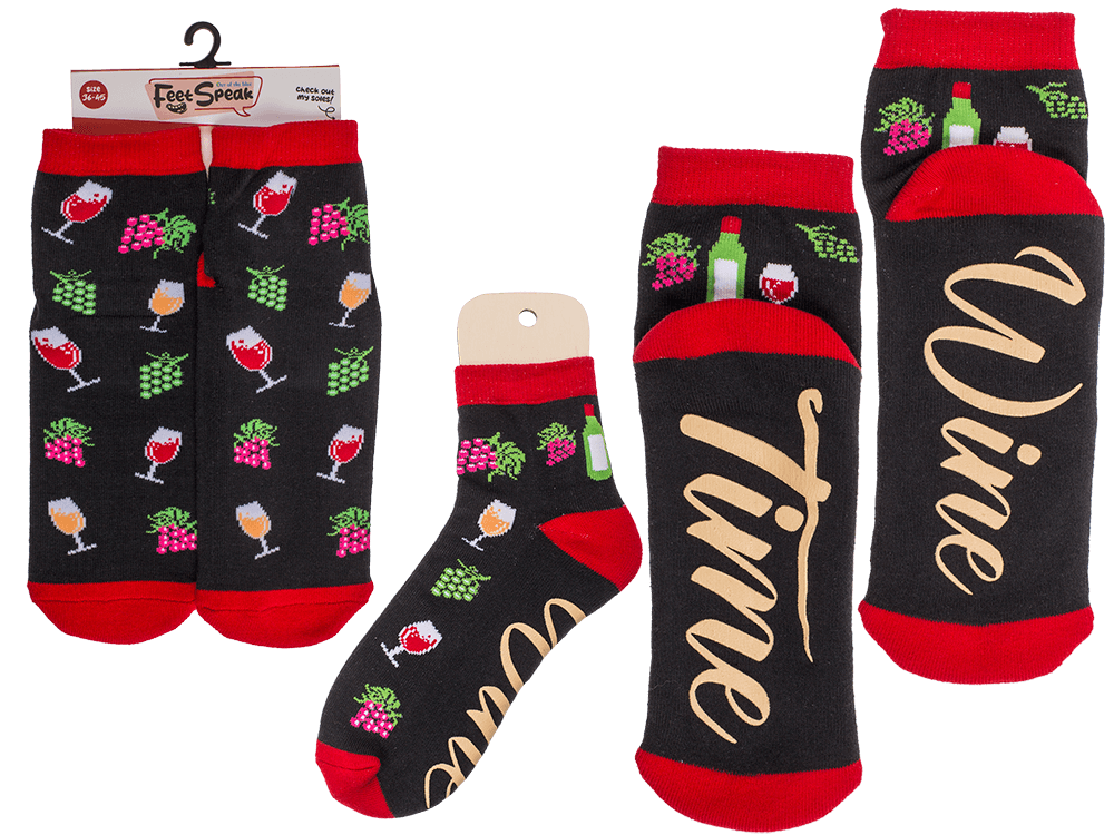 Socks, with ABS sole, Wine Time, one size,