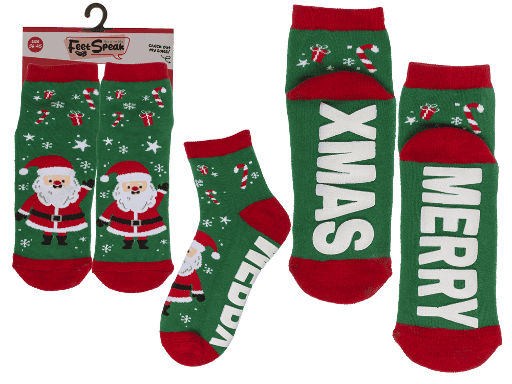 Socks, with ABS sole, Merry XMas, one size,