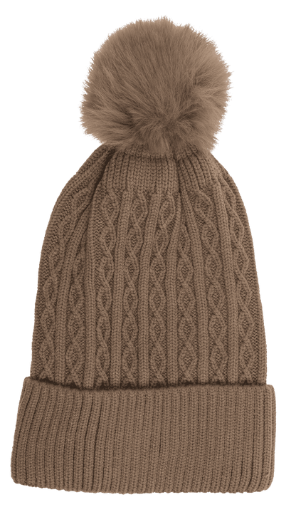 Ladies beanie with fake pur pompom,