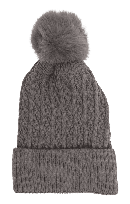 Ladies beanie with fake pur pompom,