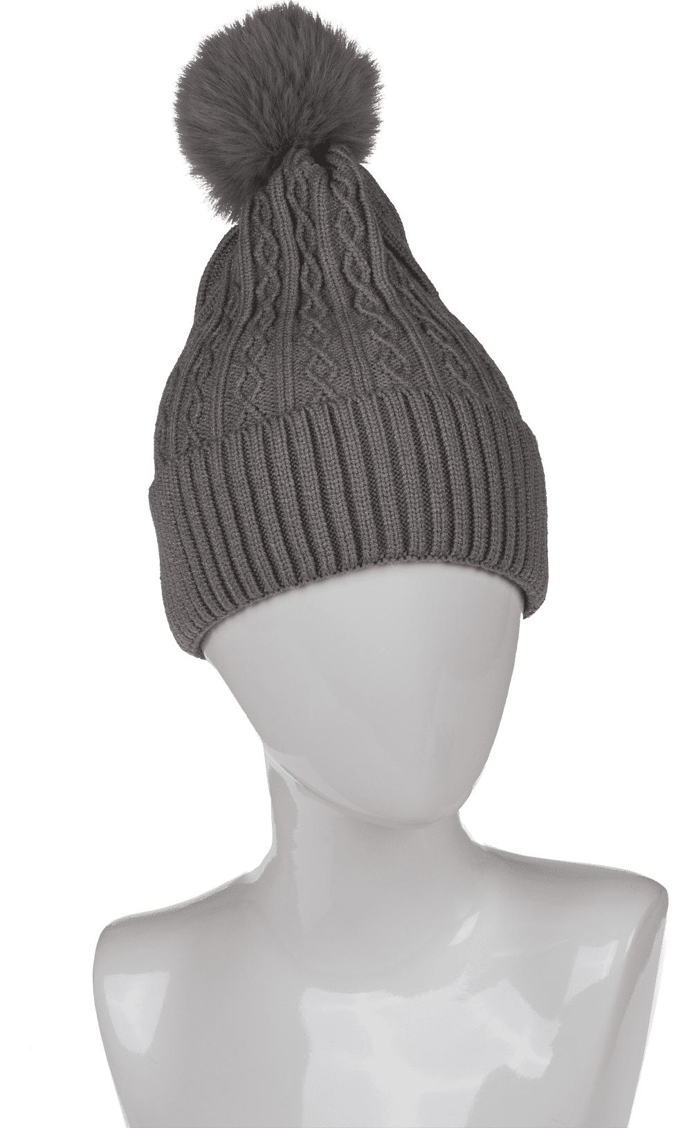 Ladies beanie with fake pur pompom,