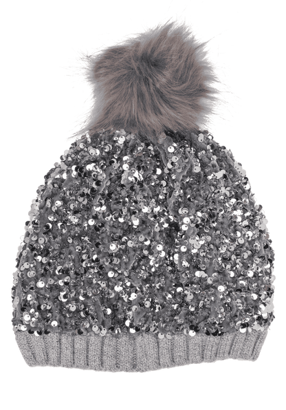 Comfort cap with artifical fur pompom & sequins