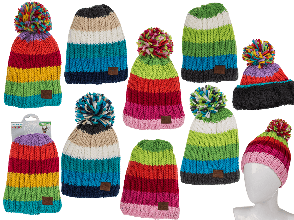Kids Comfort cap with pompom, Rainbow Colours
