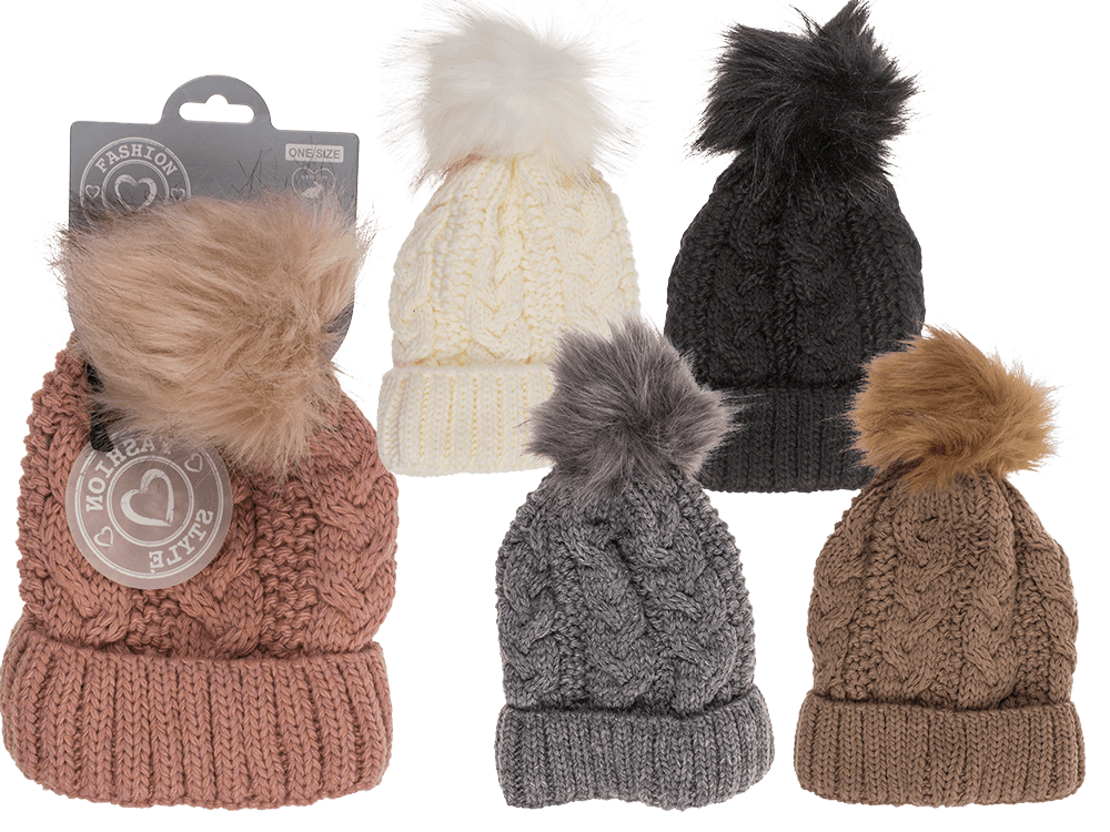 Comfort cap with artifical fur pompom,