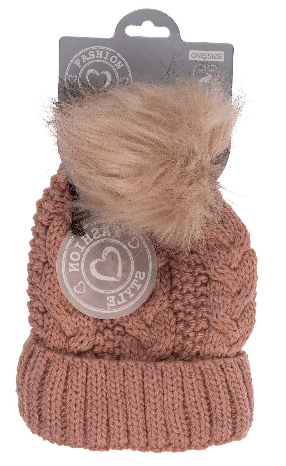 Comfort cap with artifical fur pompom,