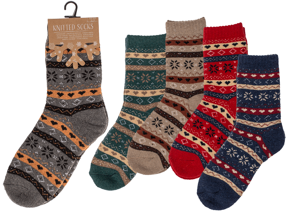 Knitted Socks, Unisex, Iceflower & hearts,