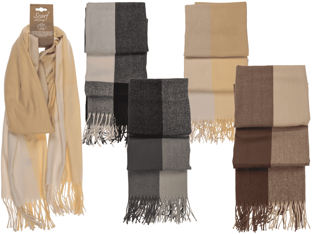 Square patterned scarf with frings, 65 x 180 cm