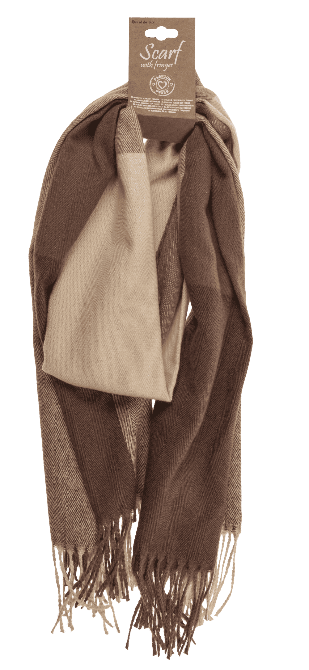 Square patterned scarf with frings, 65 x 180 cm