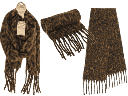 Fluffy scarf with fringes, Leopard,