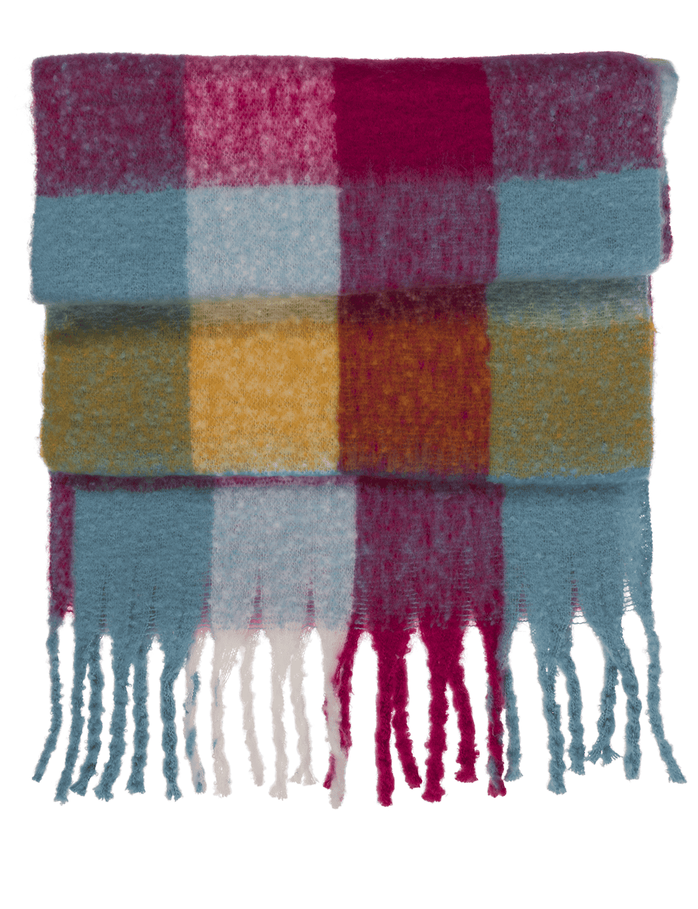 Checked fluffy scarf with tassels,