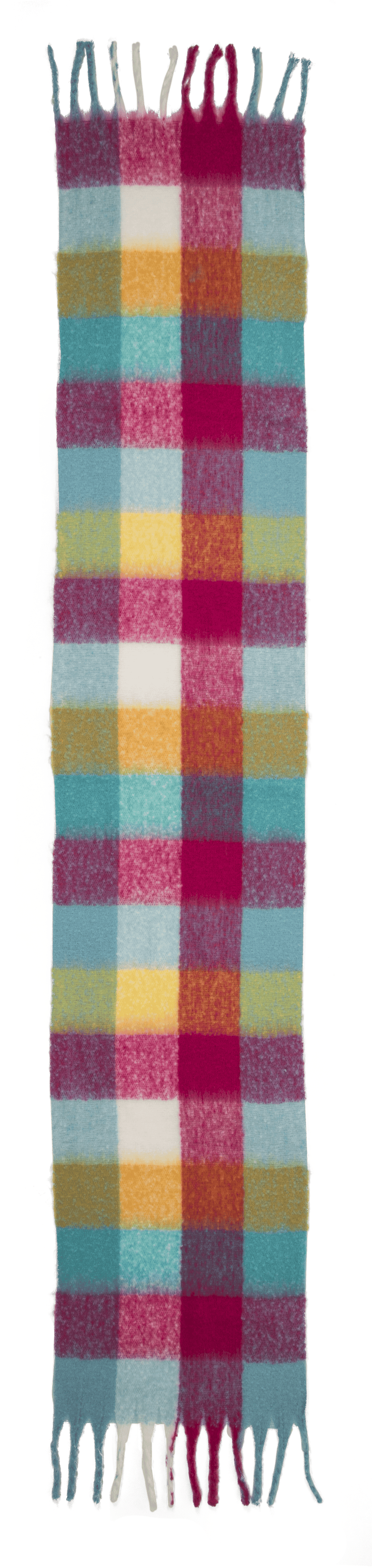Checked fluffy scarf with tassels,