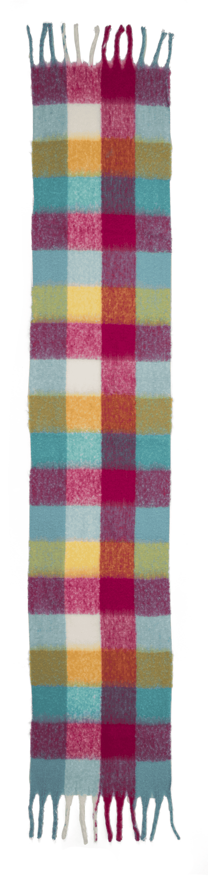 Checked fluffy scarf with tassels,