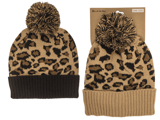 Winter hat with artificial fur, Leopard,
