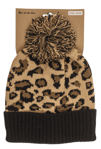 Winter hat with artificial fur, Leopard,