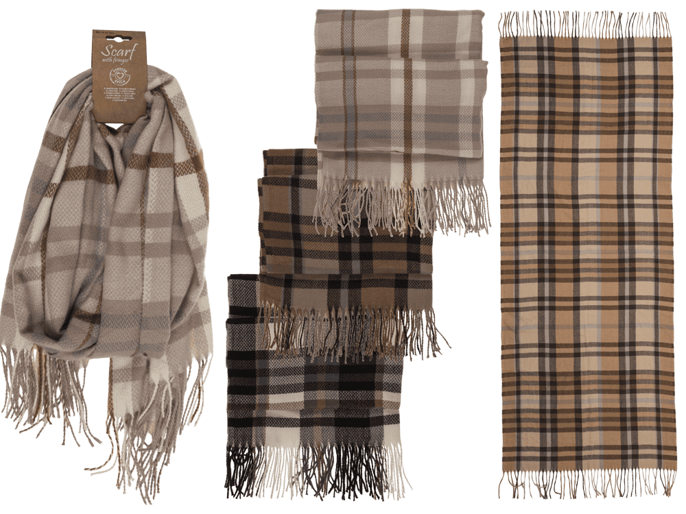 Checked scarf, Elegant, with tassels,