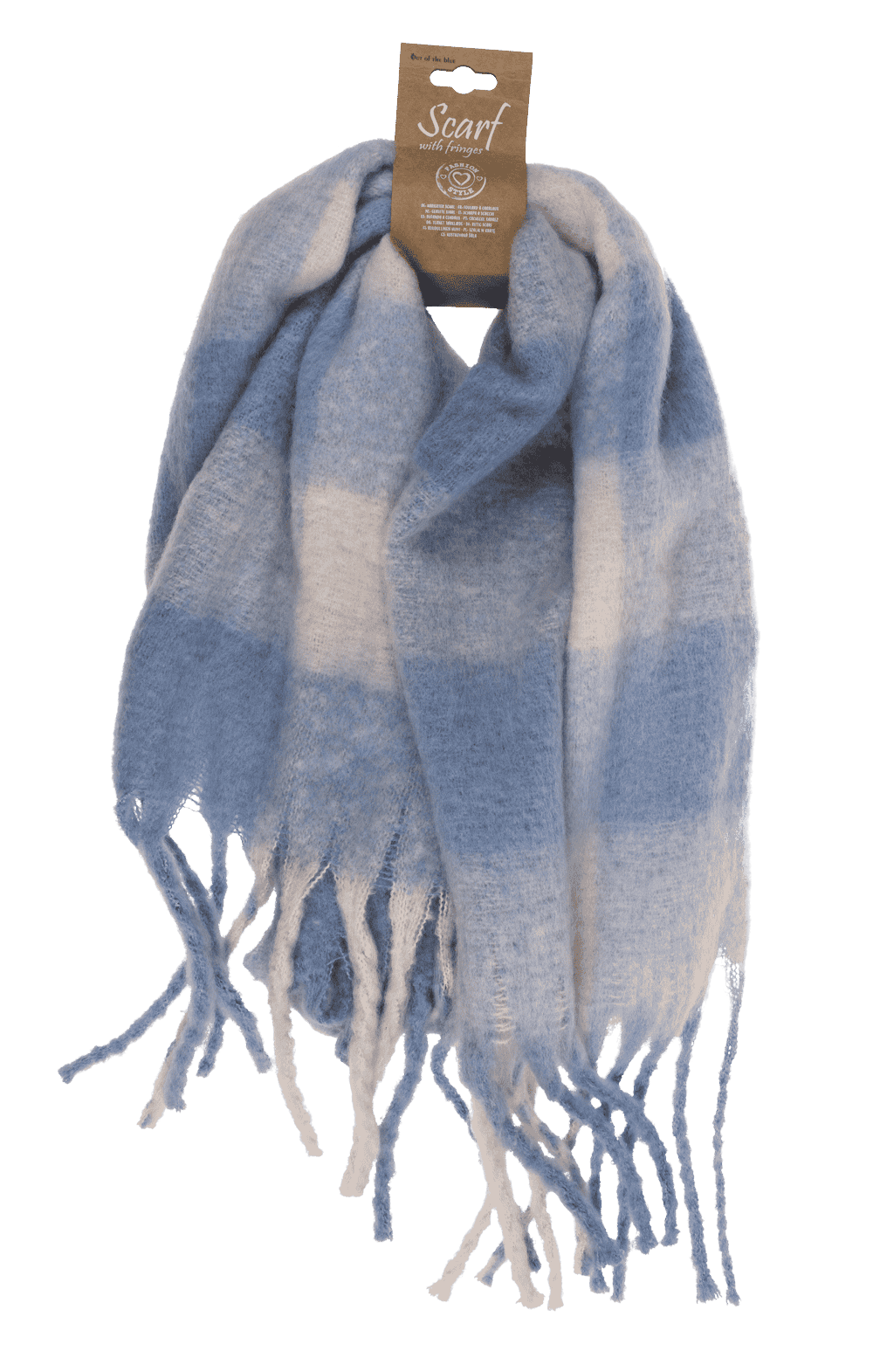 Checked fluffy scarf with tassels,