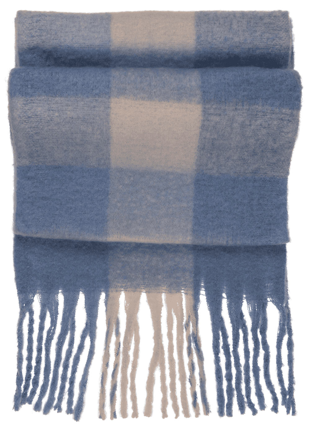 Checked fluffy scarf with tassels,