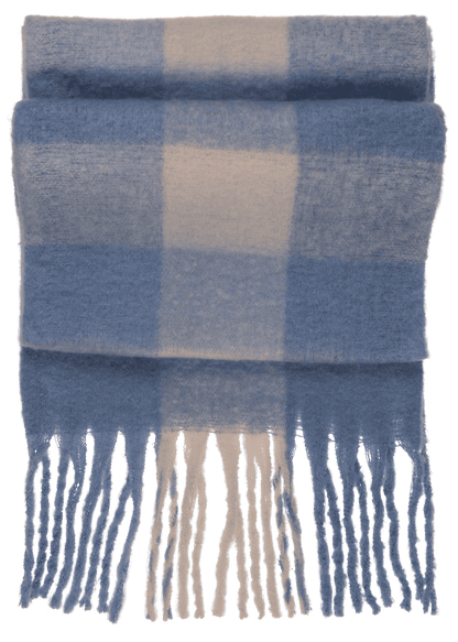 Checked fluffy scarf with tassels,