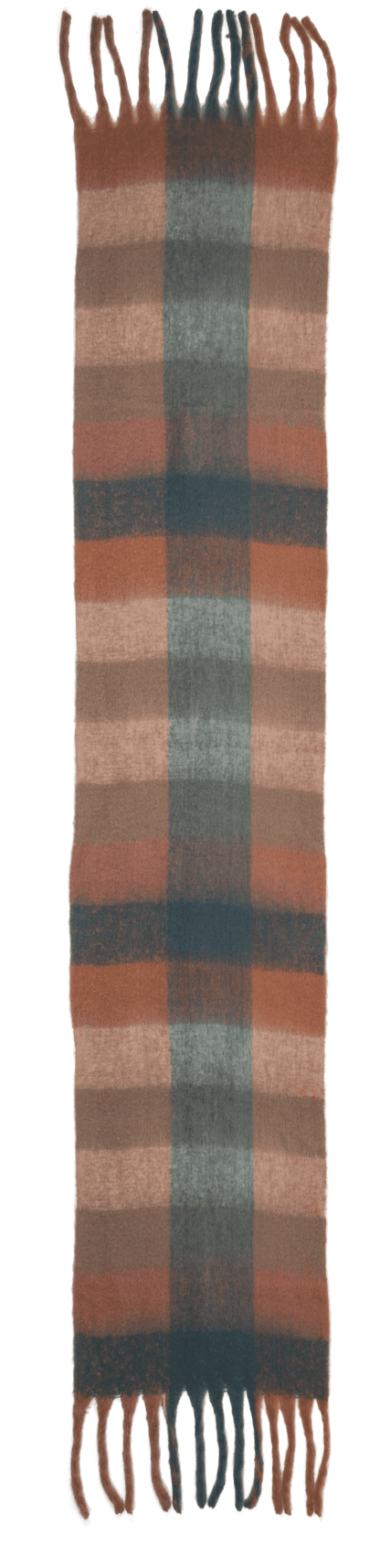 Checked fluffy scarf with tassels,