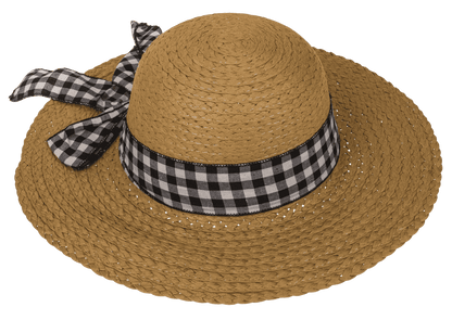 Straw hat with plaid ribbon, Classic,