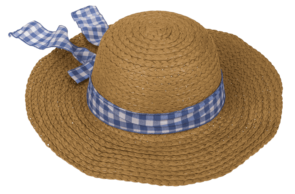 Straw hat with plaid ribbon, Classic,