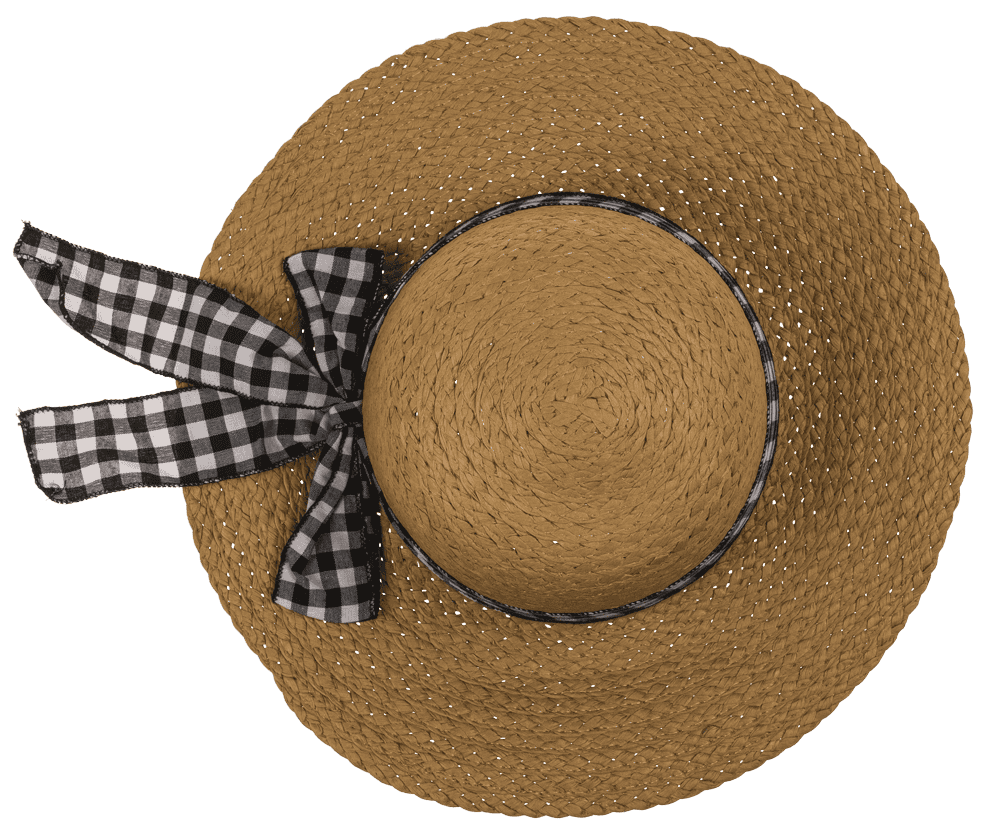 Straw hat with plaid ribbon, Classic,