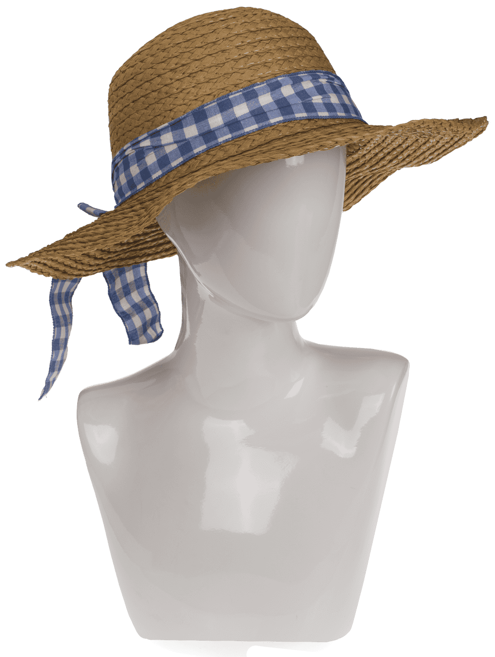 Straw hat with plaid ribbon, Classic,