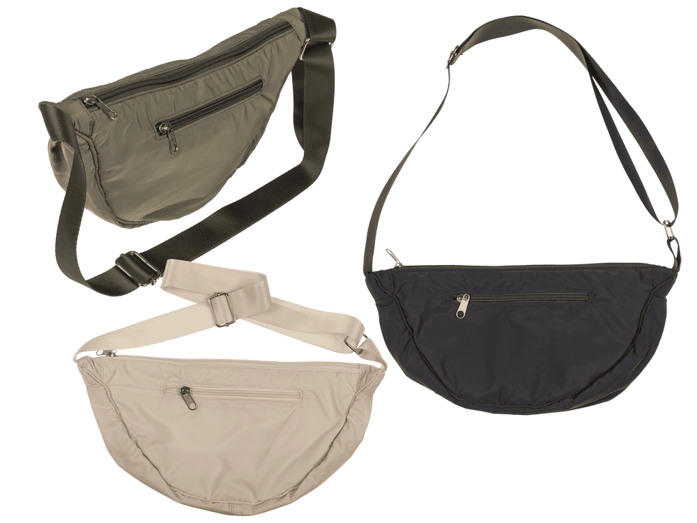 Half rounded shoulder bag with zipper,