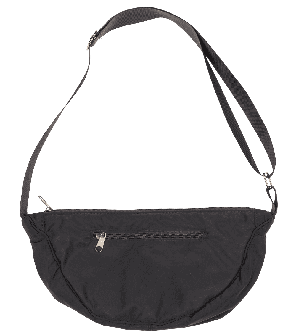 Half rounded shoulder bag with zipper,