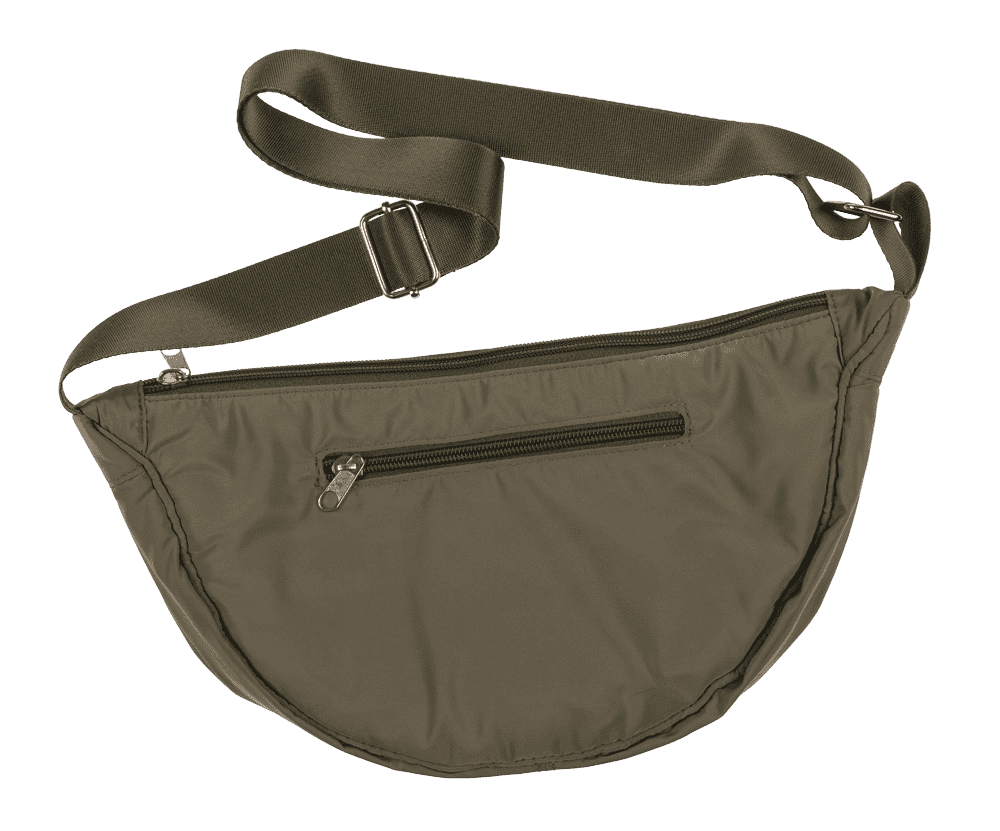 Half rounded shoulder bag with zipper,