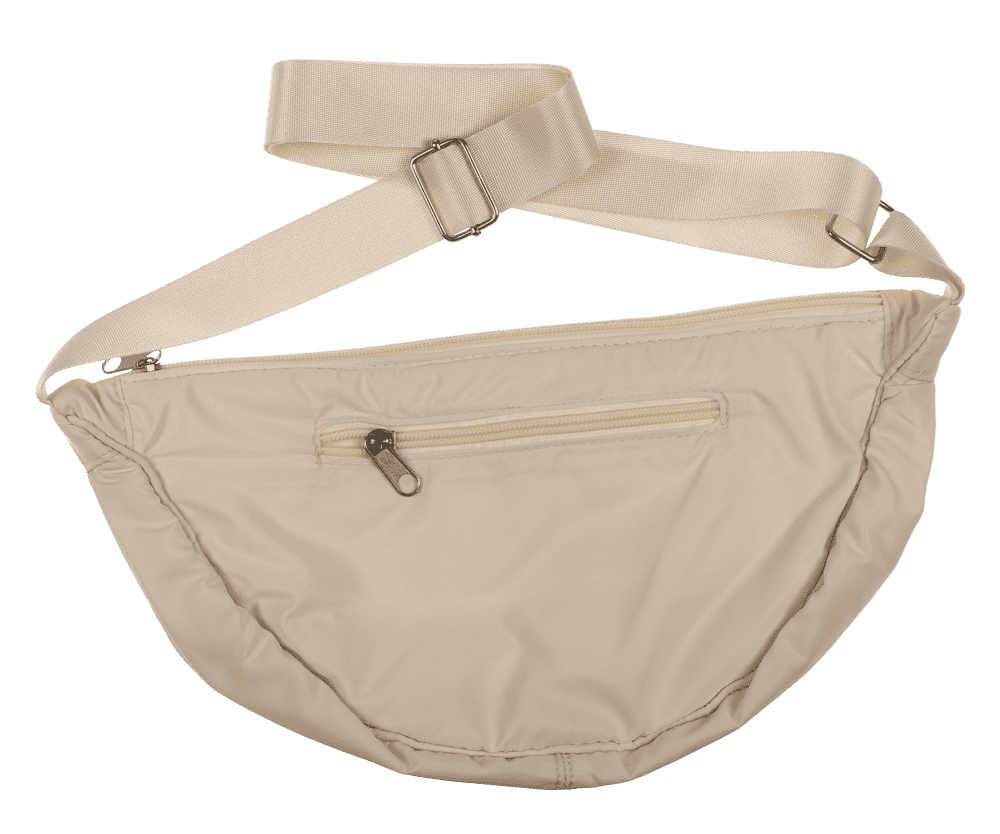 Half rounded shoulder bag with zipper,