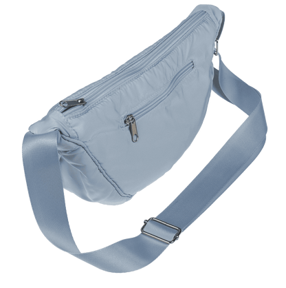 Half rounded shoulder bag with zipper,