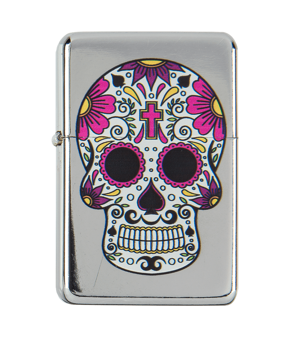 Petrol lighter, Coloured Skull,