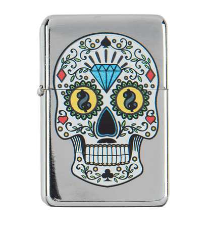 Petrol lighter, Coloured Skull,