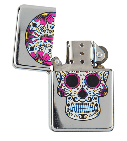 Petrol lighter, Coloured Skull,
