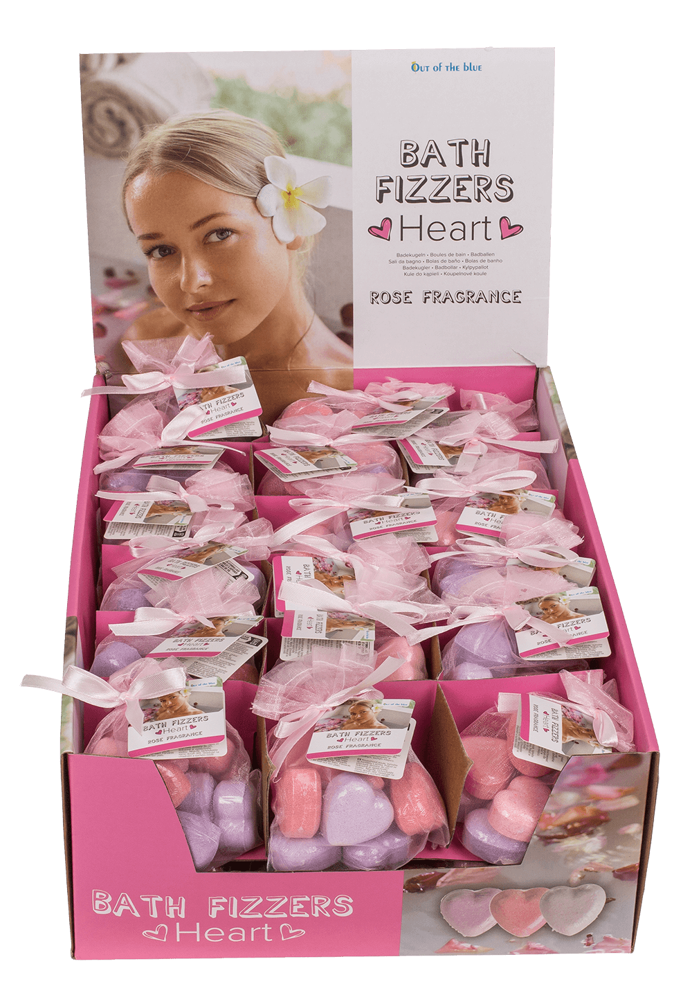 Fizzy bathing hearts with rose fragrance,